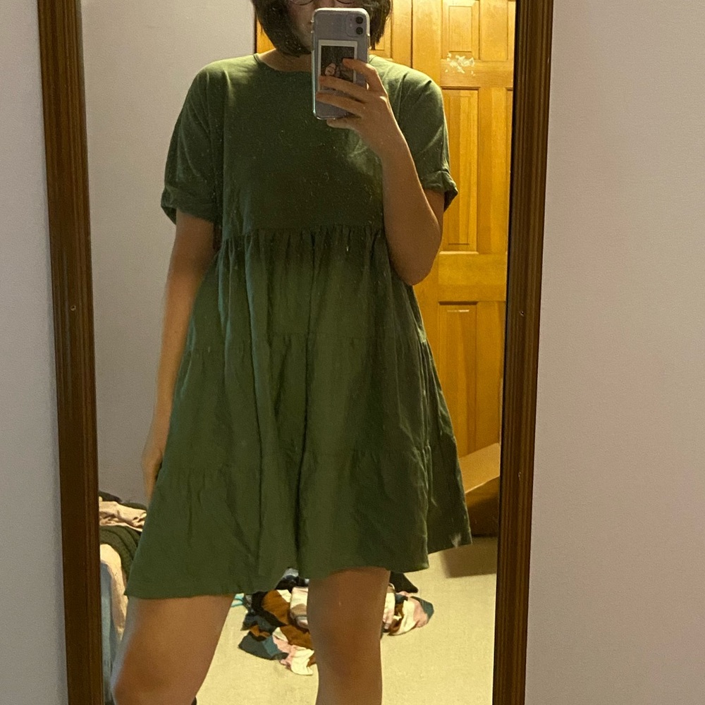 Green Ruffle Shirt Dress - Picture 2 of 2